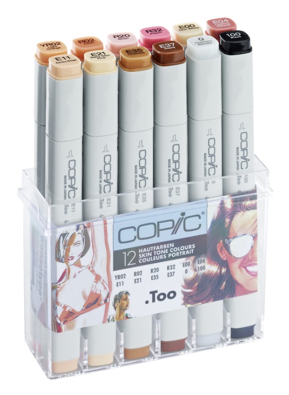 Copic Too Marker 12 Skin Tones Set Twin Tipped 12 Unique Colours